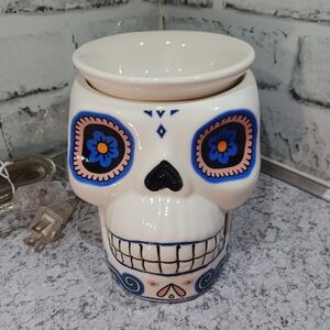 Day of the Dead Skull Wax Warmer Pink Zebra Simmer Pot sugar Candy Skull floral